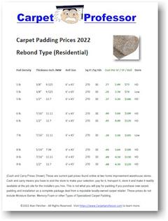 Rebond Carpet Padding Cost and Price Chart - CarpetProfessor.com
