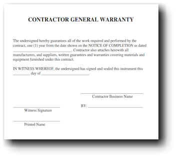 Contractor Written Warranty Form