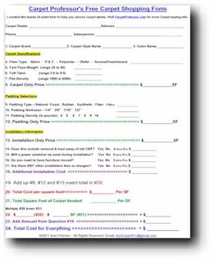 Carpet Shopping Form